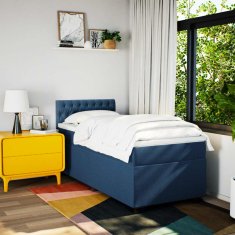 Vidaxl Box spring postelja z vzmetnico modra 90x200 cm blago