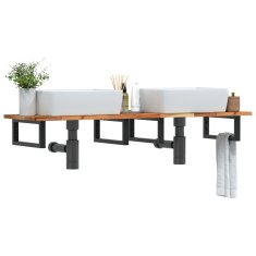 Vidaxl Stenska polica za umivalnik jeklo in trden akacijev les