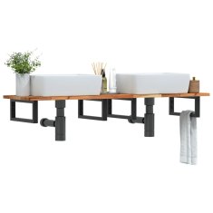 Vidaxl Stenska polica za umivalnik jeklo in trden akacijev les