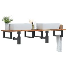 Vidaxl Stenska polica za umivalnik jeklo in trden akacijev les