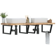 Vidaxl Stenska polica za umivalnik jeklo in trden akacijev les