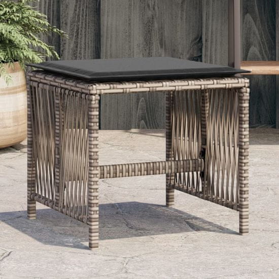 shumee Vrtni stolčki z blazinami 4 kosi sivi 41x41x36 cm poli ratan