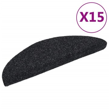 Vidaxl Preproge za stopnice samolepilne 15 kosov 56x17x3 cm črne polkrožne