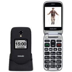 Evolveo EasyPhone FS , 2,8\" mobilni telefon na preklop za starejše s polnilnim stojalom (Črn)