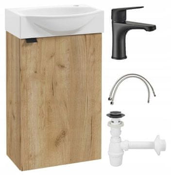 shumee Kopalniška omarica z umivalnikom 60x40 cm, viseča, hrast, s črno pipo Parma