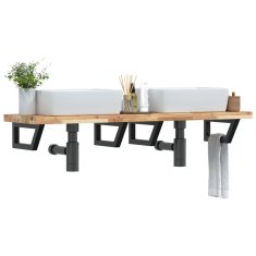 Vidaxl Stenska polica za umivalnik jeklo in trden akacijev les