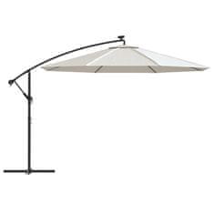 Vidaxl Previsni senčnik z LED lučmi in kovinskim drogom 350 cm peščen