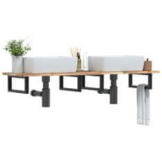 Vidaxl Stenska polica za umivalnik jeklo in trden akacijev les