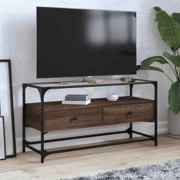 Vidaxl vidaXL TV omarica s stekleno ploščo rjav hrast 98x35x51 cm