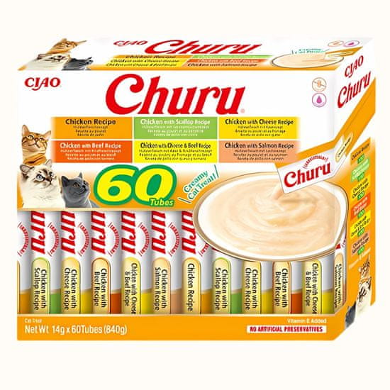 Inaba Cat Churu Purée, okusi s piščancem – 60 x 14 g