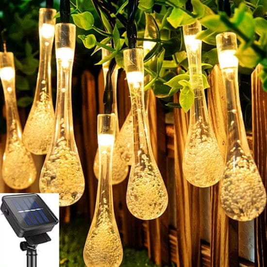 WOWO LED girlanda Solar - solarna LED girlanda s toplo belimi kapljicami in ledenimi ikli