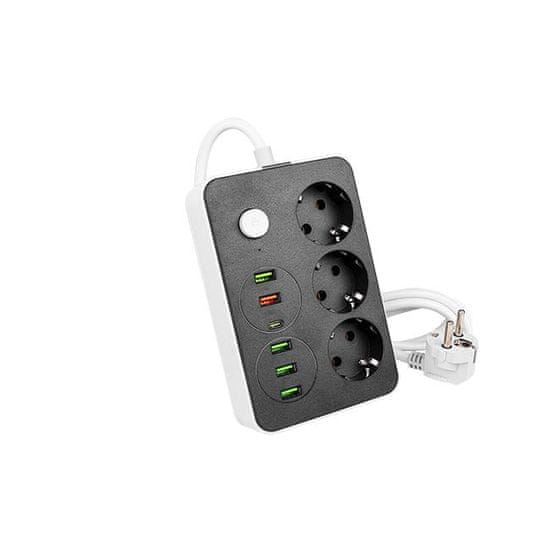 master LED  Podaljšek 3x vtičnica SCHUKO + 5x USB-A + 1x USB-C črno bel
