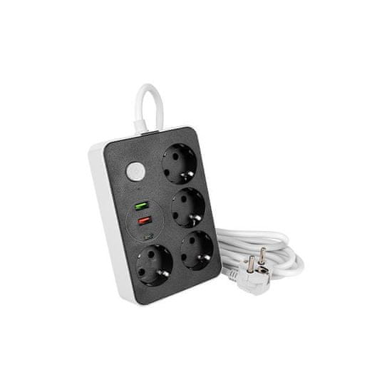 master LED  Podaljšek 4x vtičnica SCHUKO + 2x USB-A + 1x USB-C črno bel