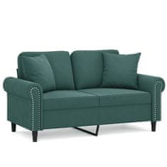 Vidaxl Kavč dvosed z okrasnimi blazinami temno zelen 120 cm žamet