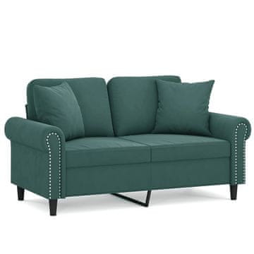 Vidaxl Kavč dvosed z okrasnimi blazinami temno zelen 120 cm žamet