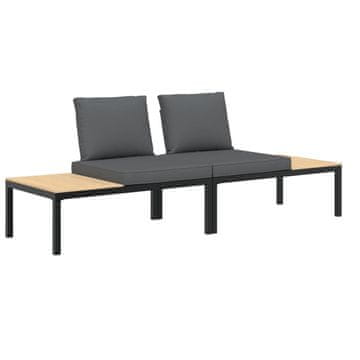 Vidaxl Vrtna sedežna garnitura z blazinami 2-delna črn aluminij