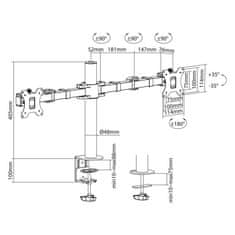 ACT AC8326 Dual Office Solid Pro 10"-32" črna roka za 2 monitorja