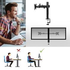 ACT AC8326 Dual Office Solid Pro 10"-32" črna roka za 2 monitorja