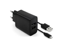 FIXED FIXED FIXC15-2UL-BK omrežni polnilnik z 2xUSB izhodom in USB/Lightning kablom, 1m, 15W Smart