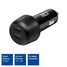 ACT AC2200 2-vratni USB-C hitri avtomobilski polnilnik 45 W PD črn