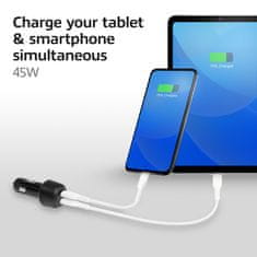 ACT AC2200 2-vratni USB-C hitri avtomobilski polnilnik 45 W PD črn