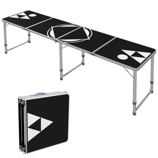 OUTSUNNY Beer Pong Miza Zložljiva Miza Za Kampiranje 240 X 60 Cm Zložljiva Miza Nastavljiva Po Višini Potovalna Miza Za Vrt, Balkon, Aluminij, Črna