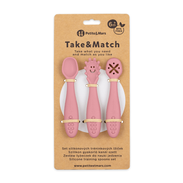 Petite&Mars PETITE&amp;MARS Komplet 3 silikonskih žlic za trening Take&amp;Match Dusty Rose 6m+