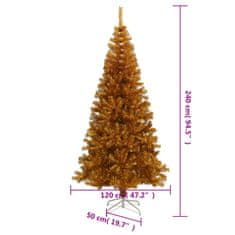 Vidaxl Umetna novoletna jelka s stojalom zlata 240 cm PET