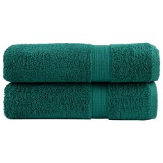 shumee Premium brisače 2 kosa zelena 70x140 cm 600 g/m2 100 % bombaž