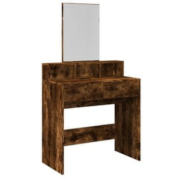 Vidaxl Toaletna mizica z ogledalom dimljen hrast 80x41x144,5 cm
