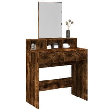Vidaxl vidaXL Toaletna mizica z ogledalom, dimljen hrast 80x41x144,5 cm
