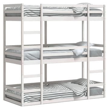 Vidaxl Trojni pograd bel 90x190 cm trdna borovina