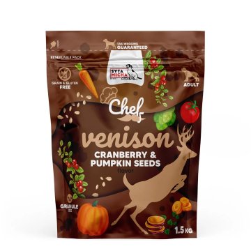 Syta Micha SYTA MICHA Chef Venison z brusnicami in bučnimi semeni - suha hrana za pse - 1,5kg