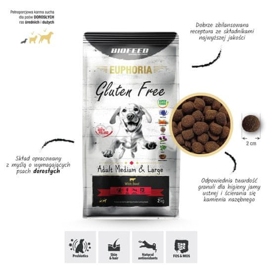 BIOFEED BIOFEED Euphoria Gluten Free Adult medium &amp; large Beef - suha hrana za pse - 12kg