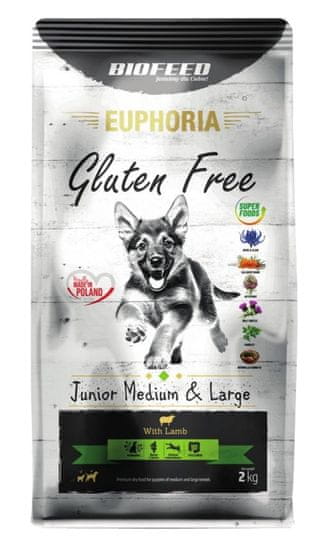 BIOFEED BIOFEED Euphoria Gluten Free Junior medium &amp; large Lamb - suha hrana za pse - 2kg