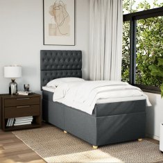 Vidaxl Box spring postelja z vzmetnico temno siva 100x200 cm blago