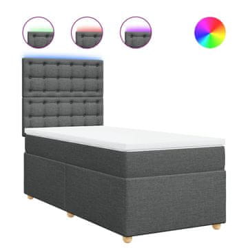 Vidaxl Box spring postelja z vzmetnico temno siva 90x190 cm blago