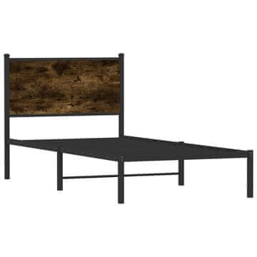 Vidaxl Kovinski posteljni okvir brez vzmetnice dimljen hrast 90x200 cm