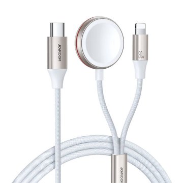 Joyroom Magnetni polnilec za hitro polnjenje za Apple Watch 2v1 Joyroom S-IW012 30W 1,5 m (bel)