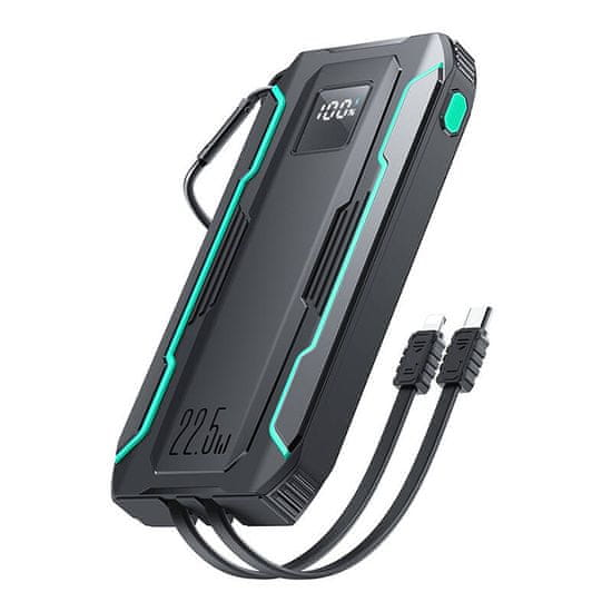 Joyroom Powerbank Joyroom JR-L017 10000mAh, 22,5W, z Lightning + USB-C kablom (czarny)