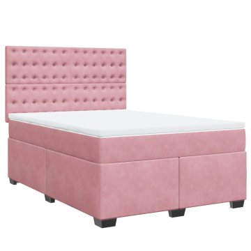 Vidaxl Box spring postelja z vzmetnico roza 140x190 cm žamet
