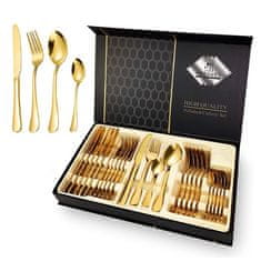 Cool Mango Komplet luksuznega jedilnega pribora, servirni pribor, s prenosljivo škatlo za pribor, zlat, 6 žlic + 6 vilic + 6 nožev + 6 žličk, 20 cm – Cutlery