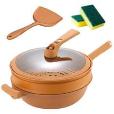 Cool Mango 8 v 1 večnamenska wok ponev, idealna za praženje in kuhanje na pari, nelepljiva posoda za kuhanje, lopatka + gobica gratis, 32 cm premer – Claywok