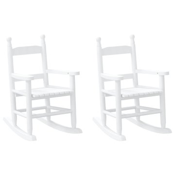 Vidaxl Otroški gugalni stol 2 kosa bel trdna topolovina