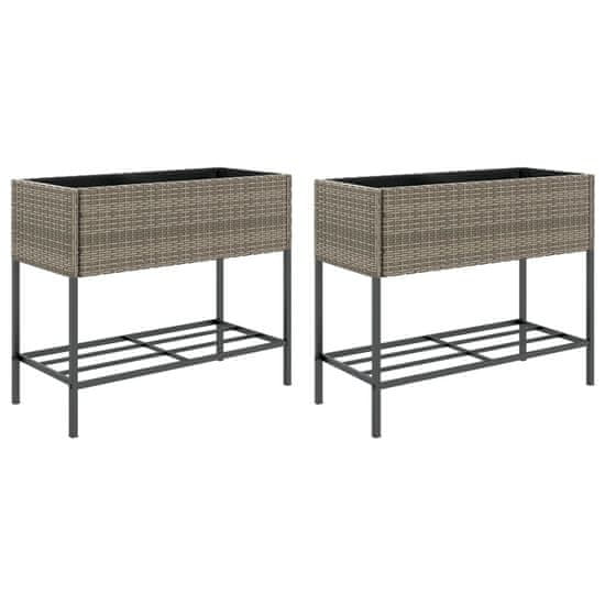 Vidaxl Vrtna korita s polico 2 kosa siva 90x40x75 cm poli ratan