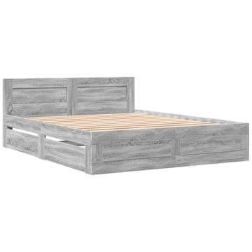 Vidaxl Posteljni okvir z vzglavjem siva sonoma 160x200 cm inž. les