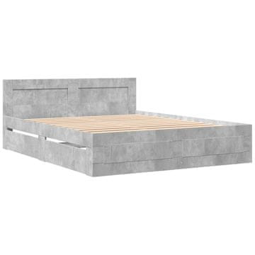 Vidaxl Posteljni okvir z vzglavjem betonsko siv 160x200 cm inž. les