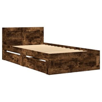 Vidaxl Posteljni okvir z vzglavjem dimljen hrast 75x190 cm inž. les