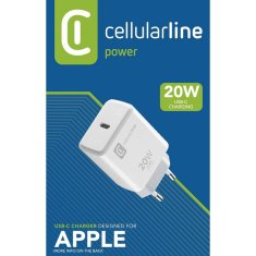 CellularLine  hišni polnilec, 20W PD, USB-C, Apple, bel