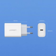 Ugreen CD137 Hišni polnilec USB-C z PD 20W EU, bel